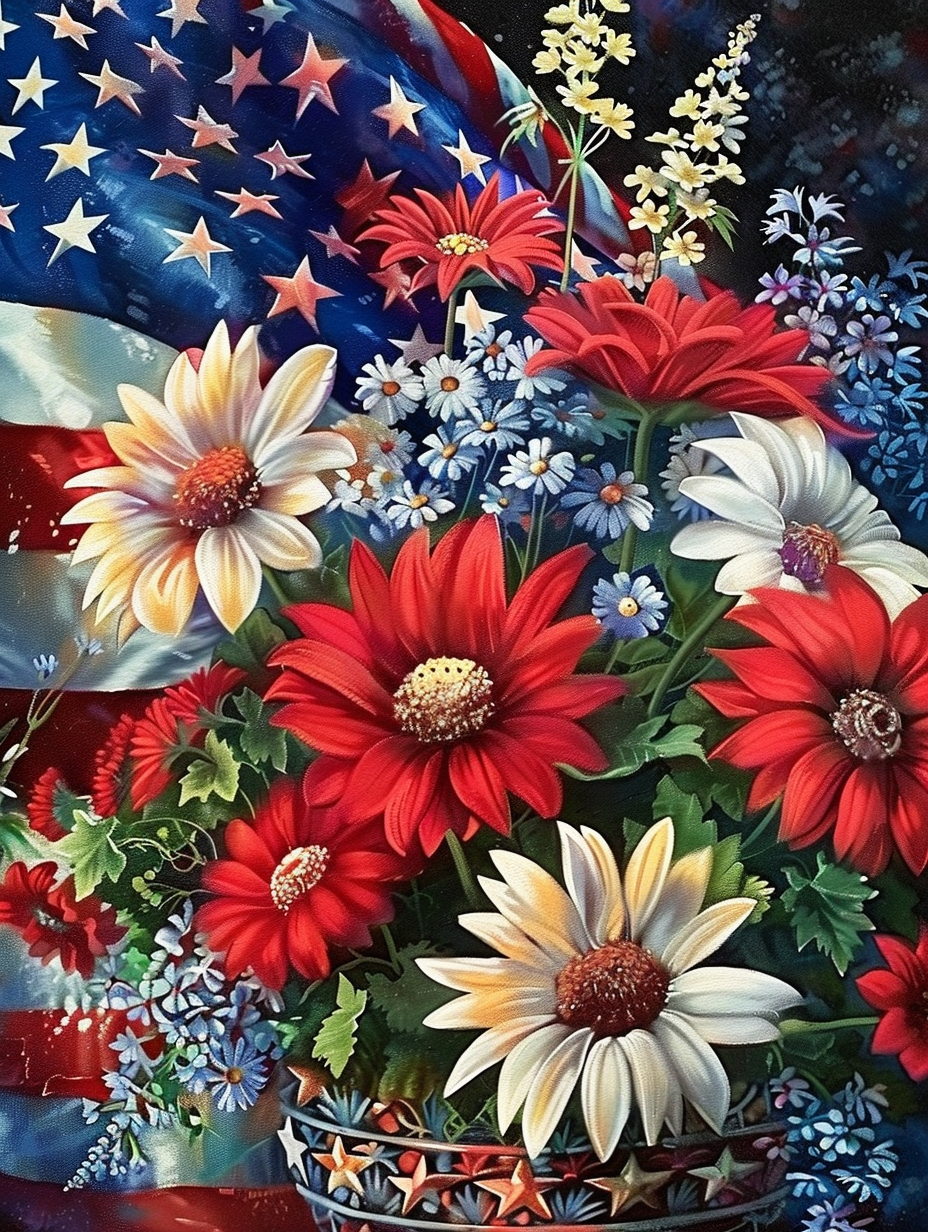 Red, White, and Blue Patriotic Flowers Diamond Art Kit