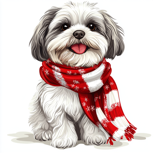 Red and White Scarf Shih Tzu Diamond Art Kit