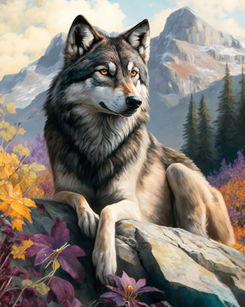 Resting Mountain Wolf Diamond Art Kit