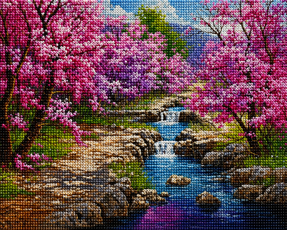 Rocks In The River Cherry Blossoms Diamond Art Kit — diamond art kit canvas