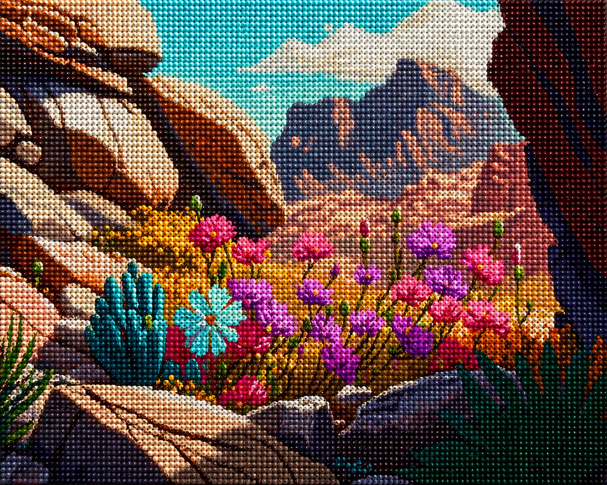 Rocky Desert Flowers Diamond Art Kit — diamond art kit canvas