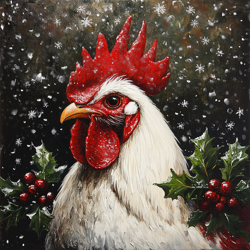 Rooster and Holly Berries Diamond Art Kit