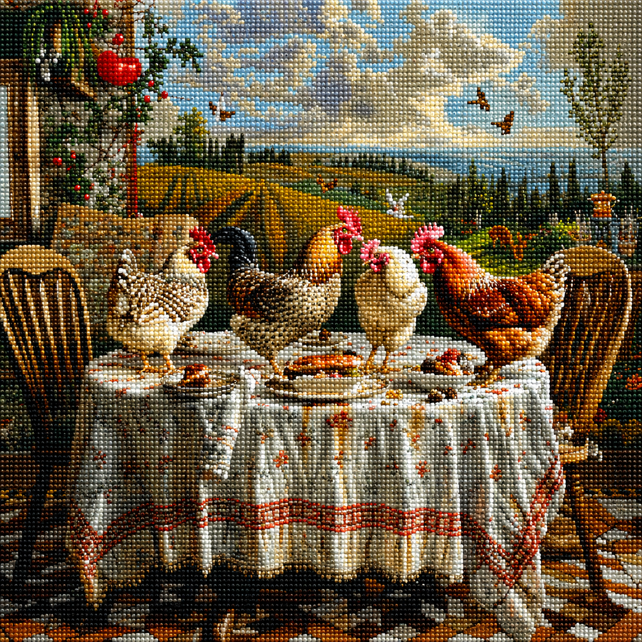 Roosters Indoor Dining Diamond Art Kit