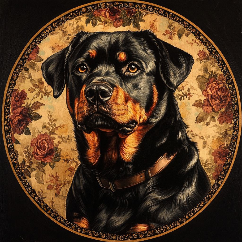 Rose Pattern Background Rottweiler Diamond Art Kit