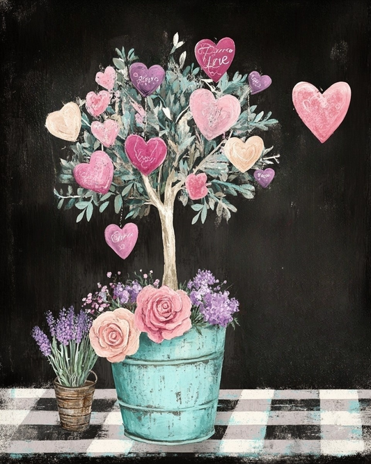 Roses and Hearts Tree Diamond Art Kit