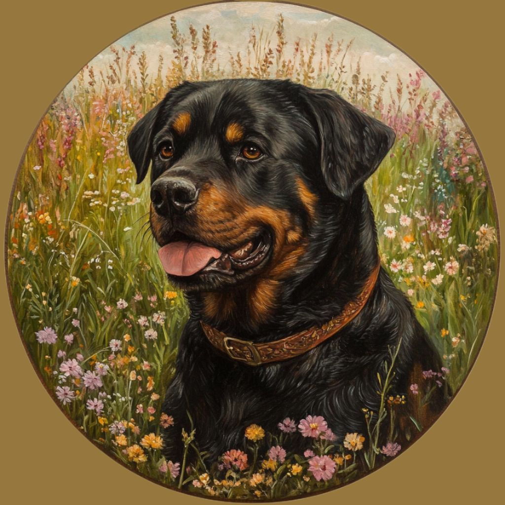 Rottweiler in Flowers Circle Diamond Art Kit
