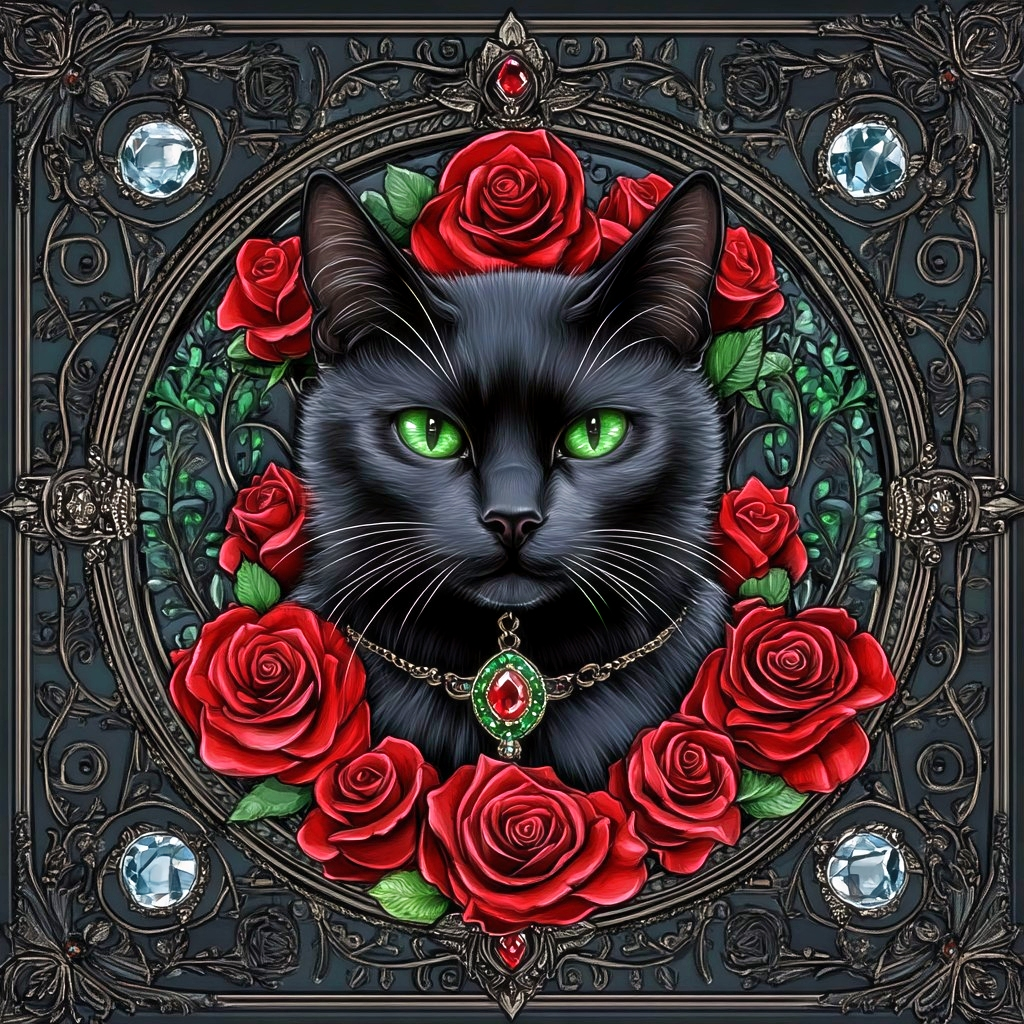 Ruby Collar Black Cat Diamond Art Kit