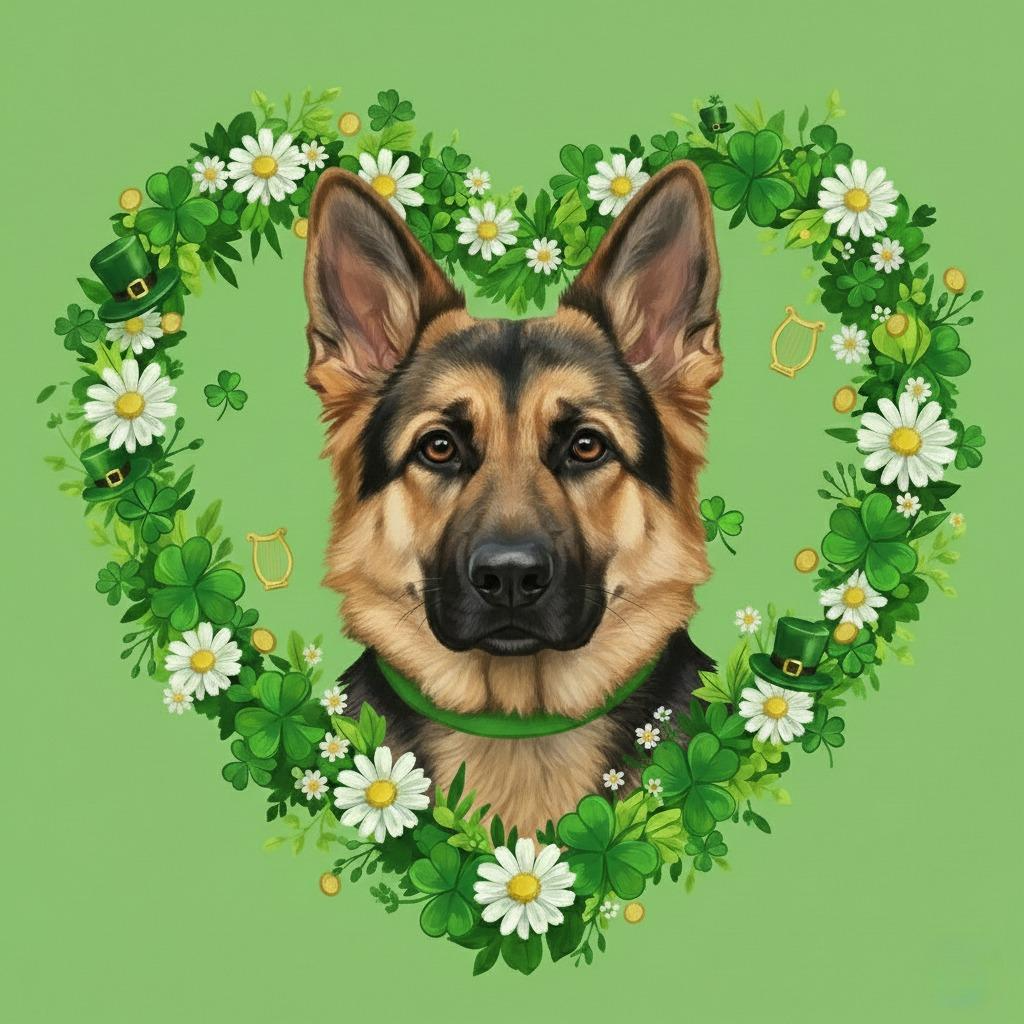Saint Patrick's Day Shamrock German Shepherd Diamond Art Kit