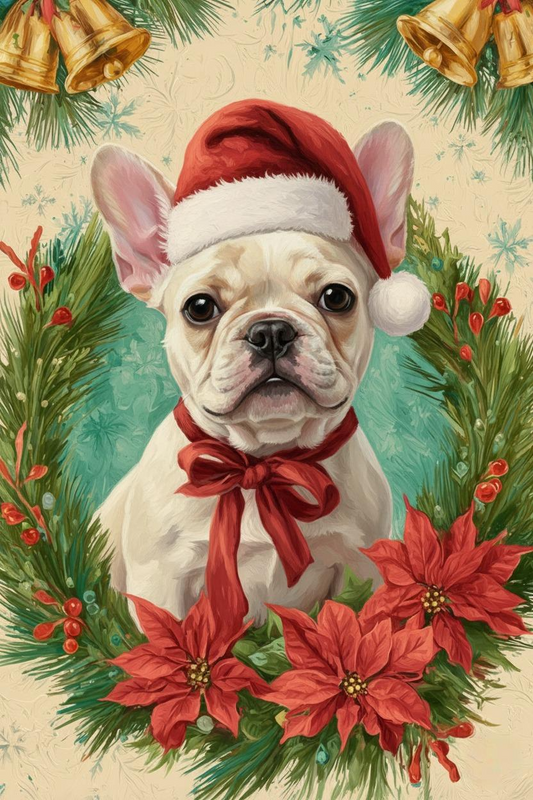 Santa Hat and Bow French Bulldog Diamond Art Kit