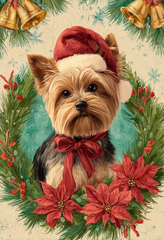 Santa Hat and Bow Yorkshire Terrier Diamond Art Kit