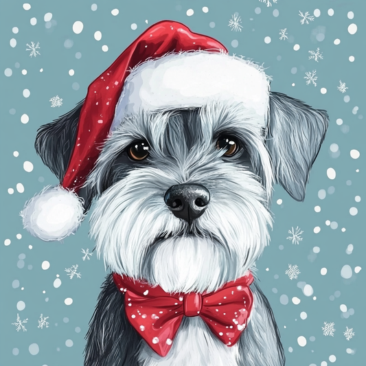Santa Hat and Bow Tie Schnauzer Diamond Art Kit
