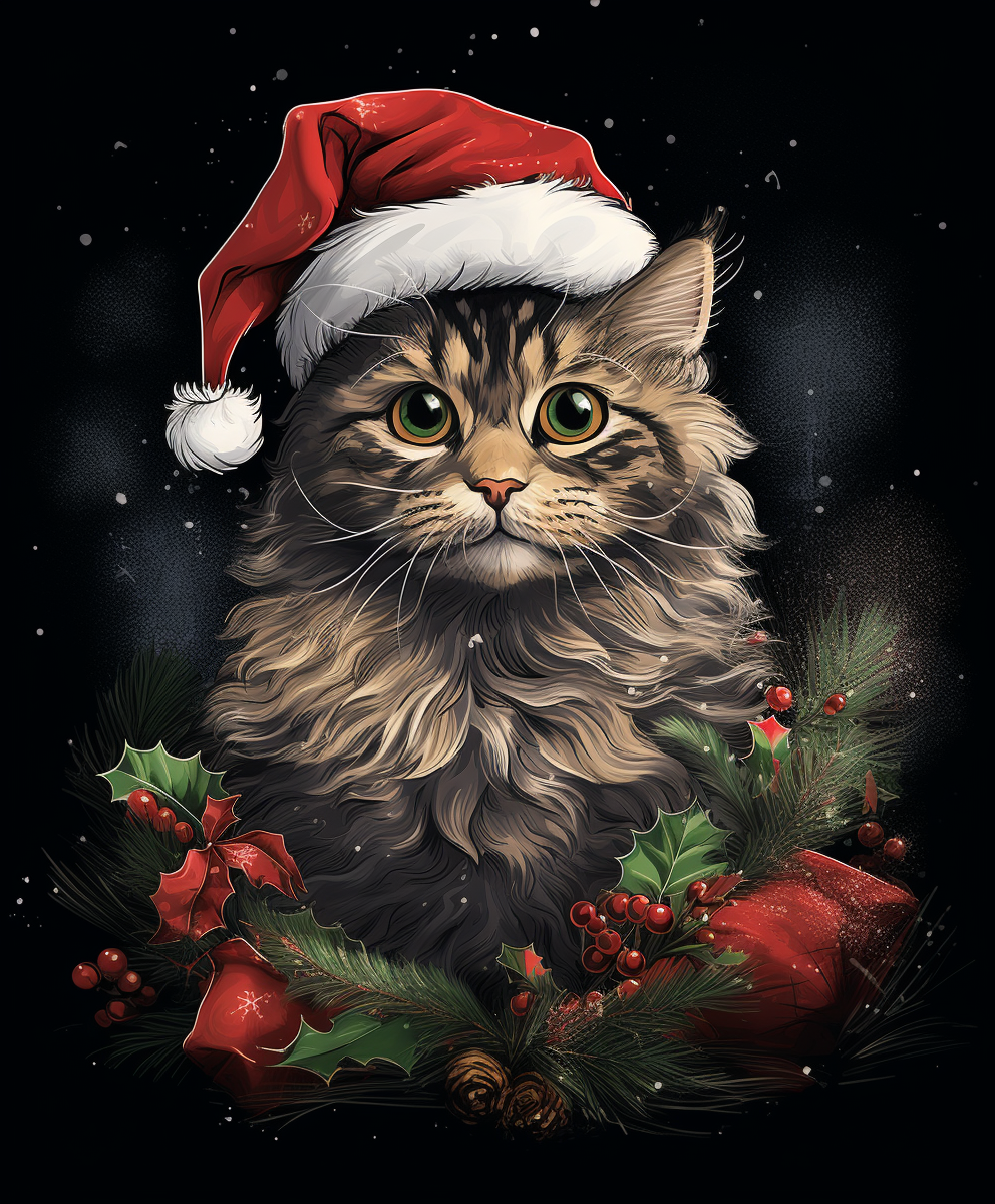 Santa Hat Christmas Cat Diamond Art Kit