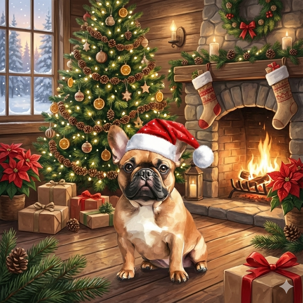 Santa Hat French Bulldog Diamond Art Kit