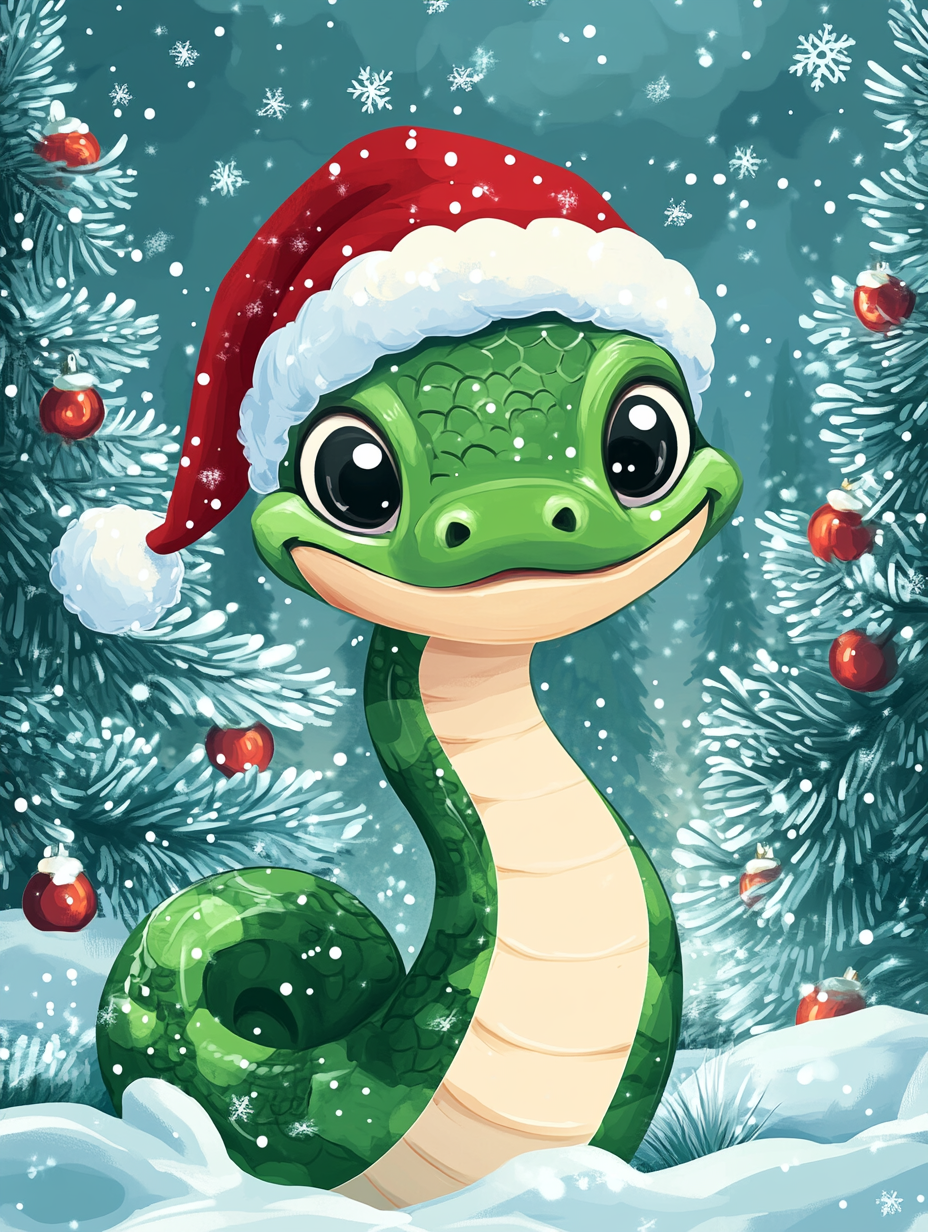 Santa Hat Green Snake Diamond Art Kit