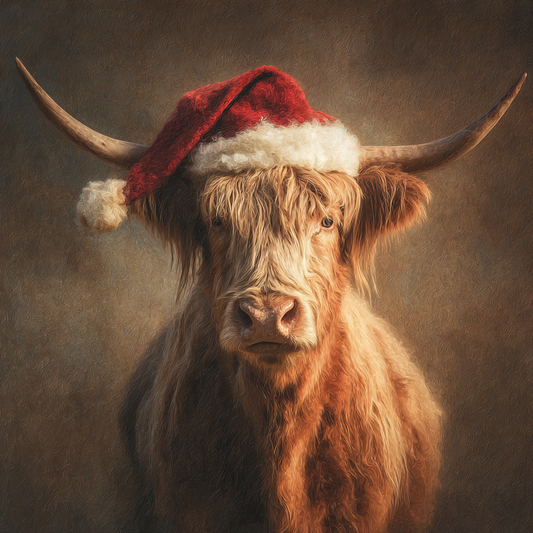 Santa Hat Highland Cow Portrait Diamond Art Kit