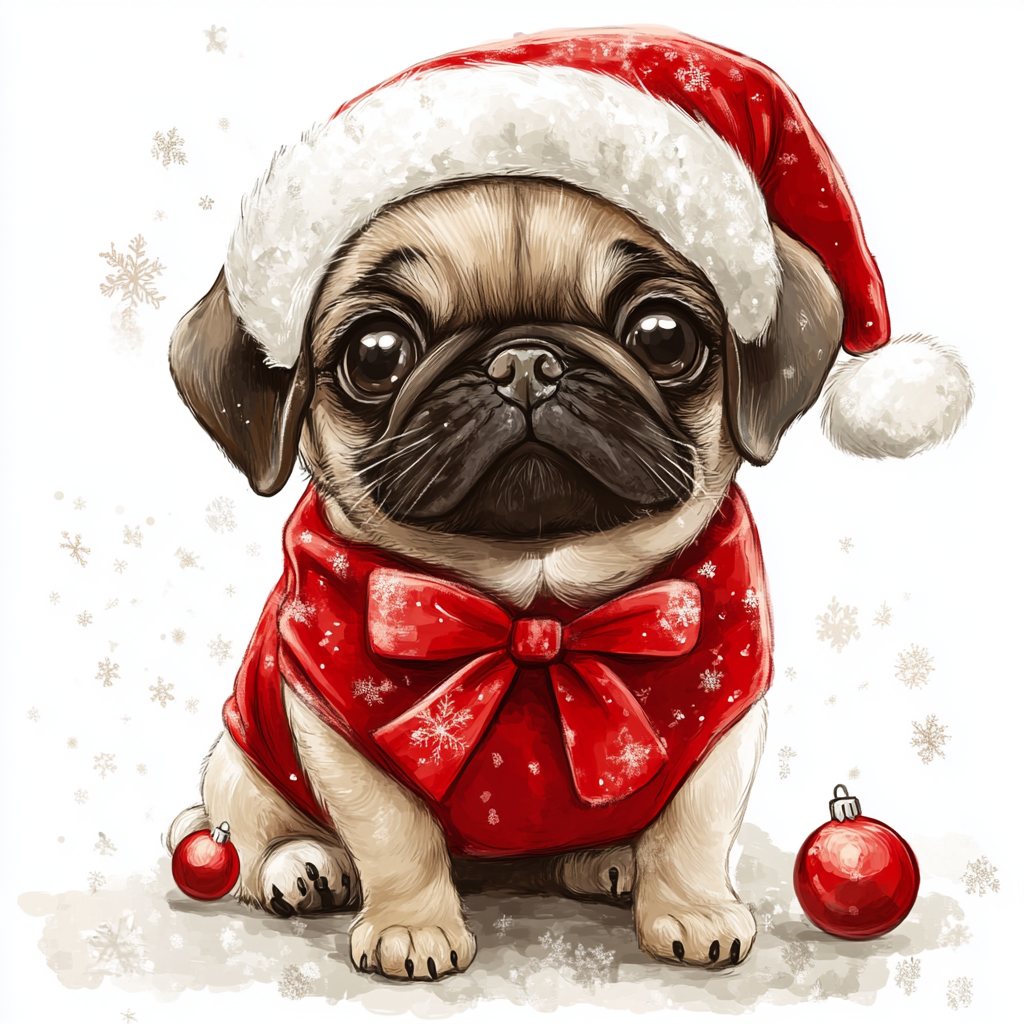 Santa Hat Pug Puppy Diamond Art Kit