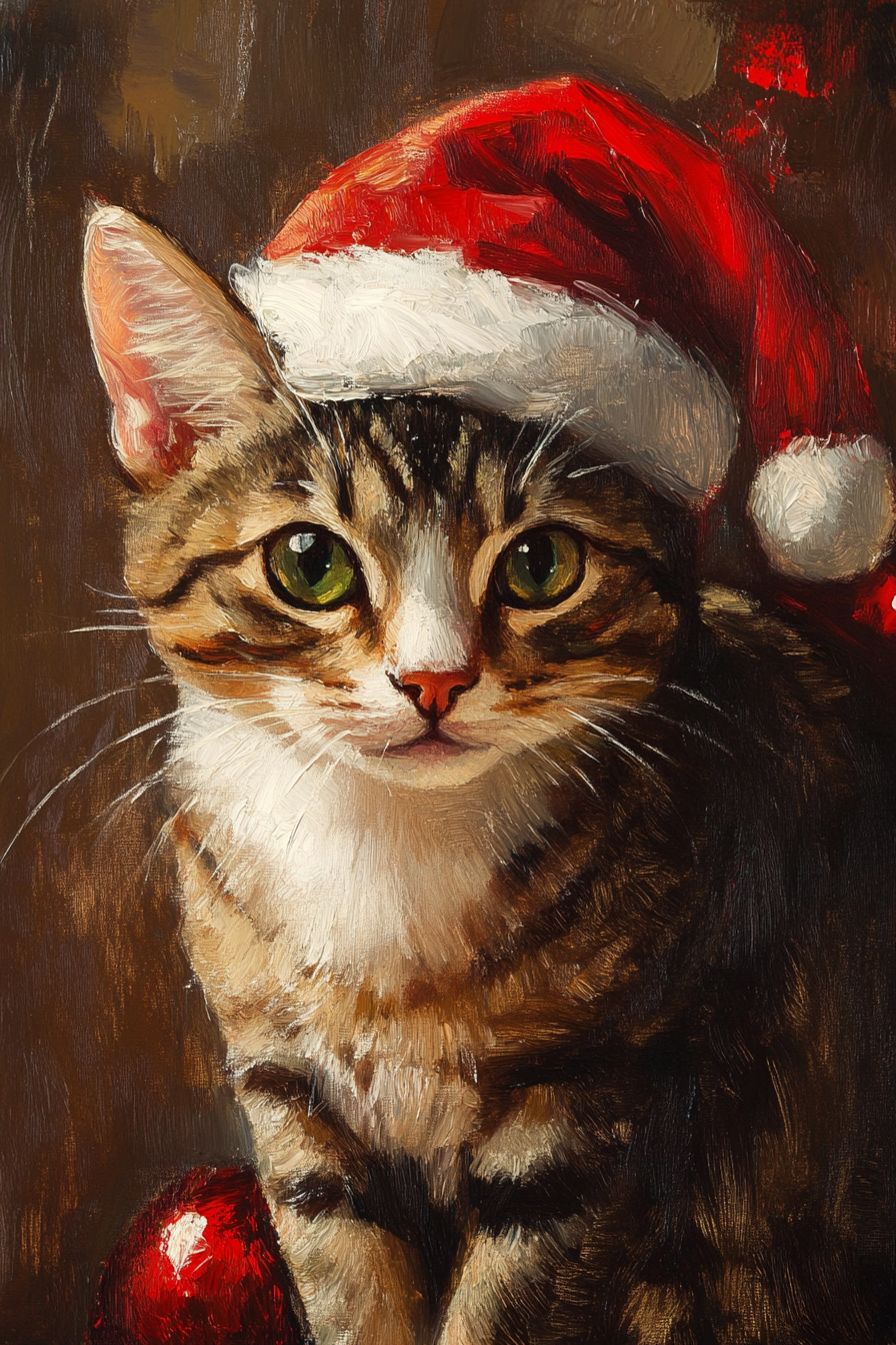Santa Hat Striped Cat Diamond Art Kit