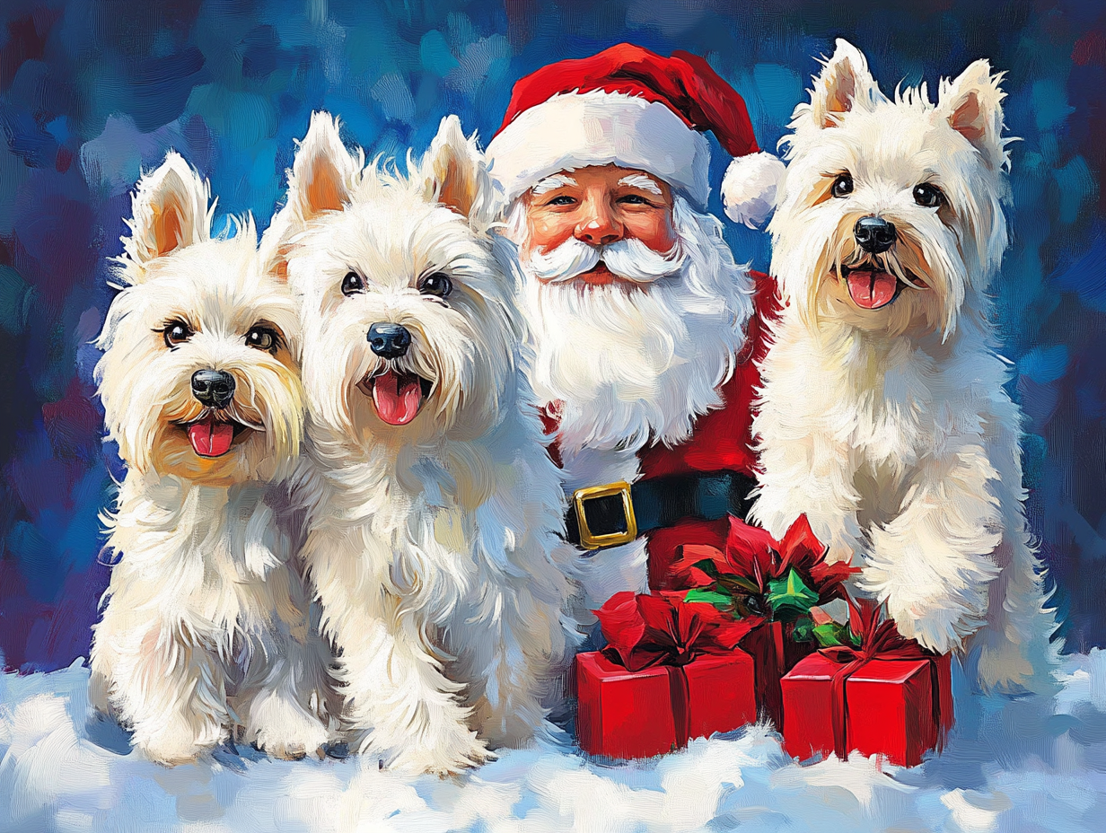 Santa and Three Westies Diamond Art Kit