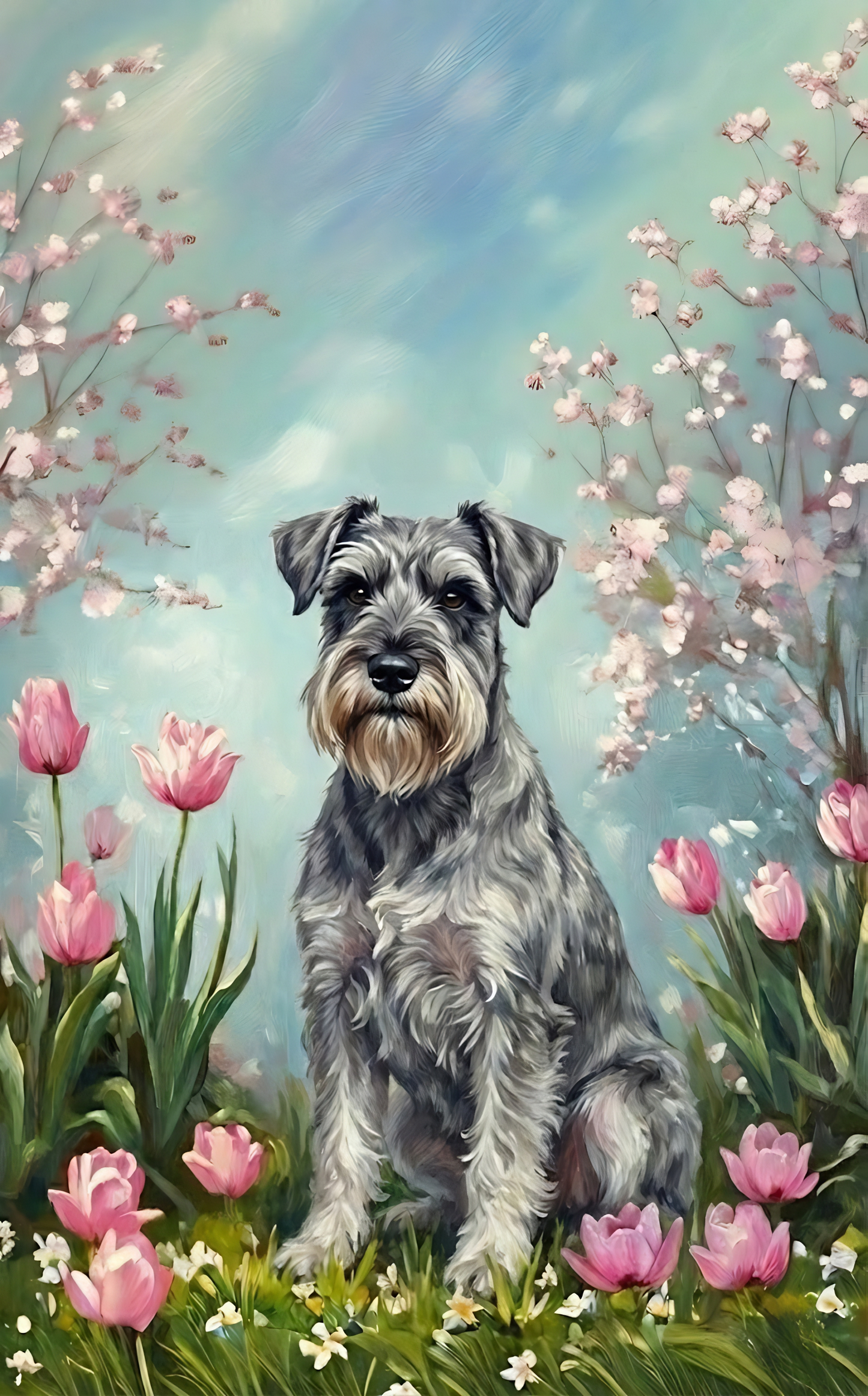 Schnauzer in the Tulips Diamond Art Kit