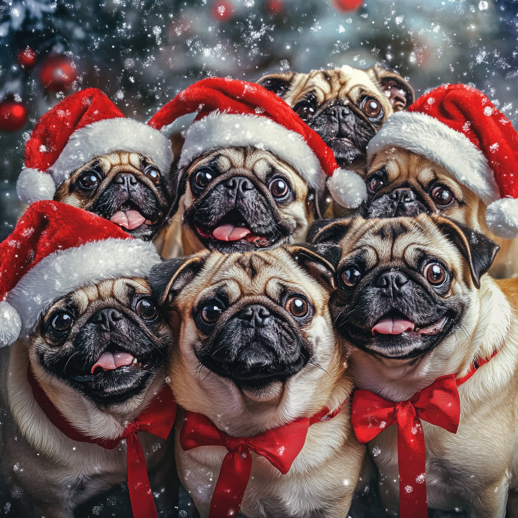 Seven Pugs at Christmas Diamond Art Kit