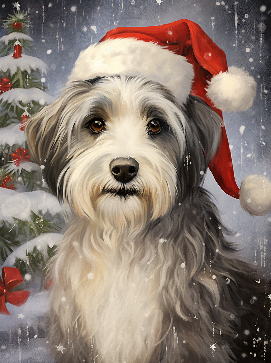 Shaggy Dog and Christmas Hat Diamond Art Kit