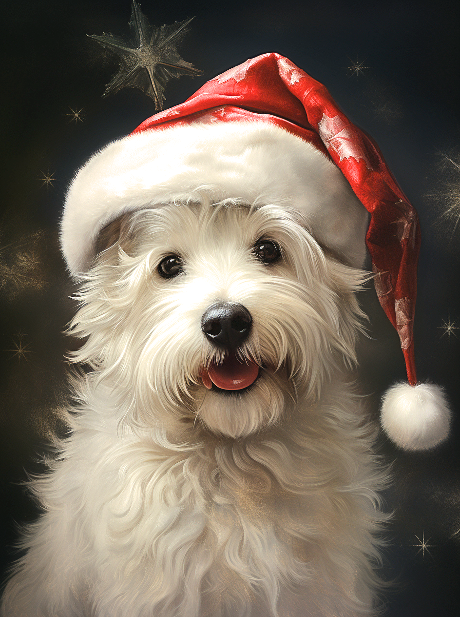 Shaggy White Christmas Puppy Diamond Art Kit
