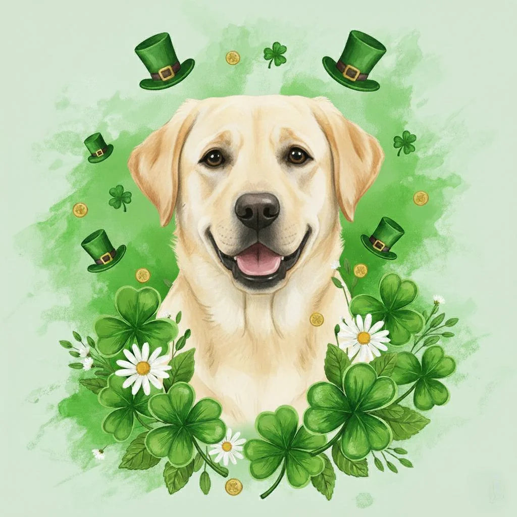 Shamrocks And Yellow Labrador Retriever Diamond Art Kit