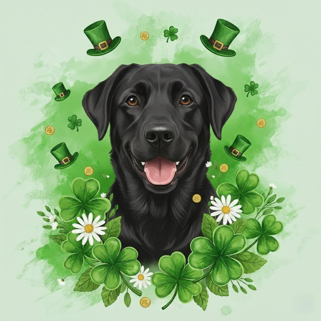 Shamrocks and Black Labrador Retriever Diamond Art Kit