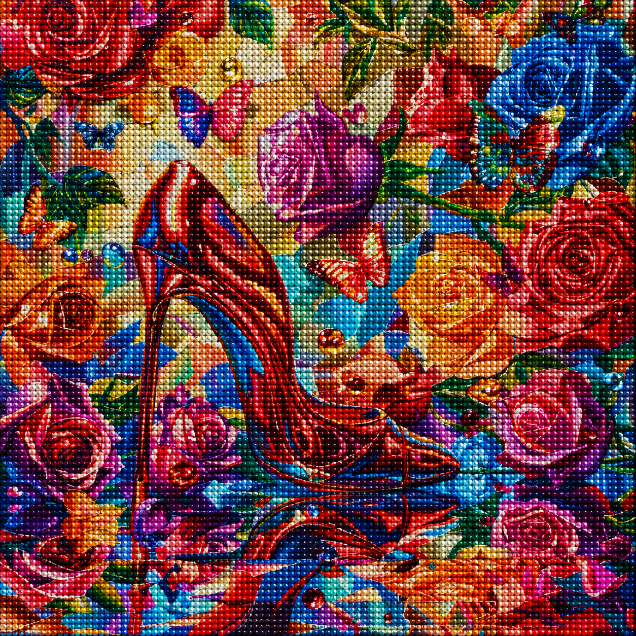 Shiny Red Stilleto Roses Diamond Art Kit