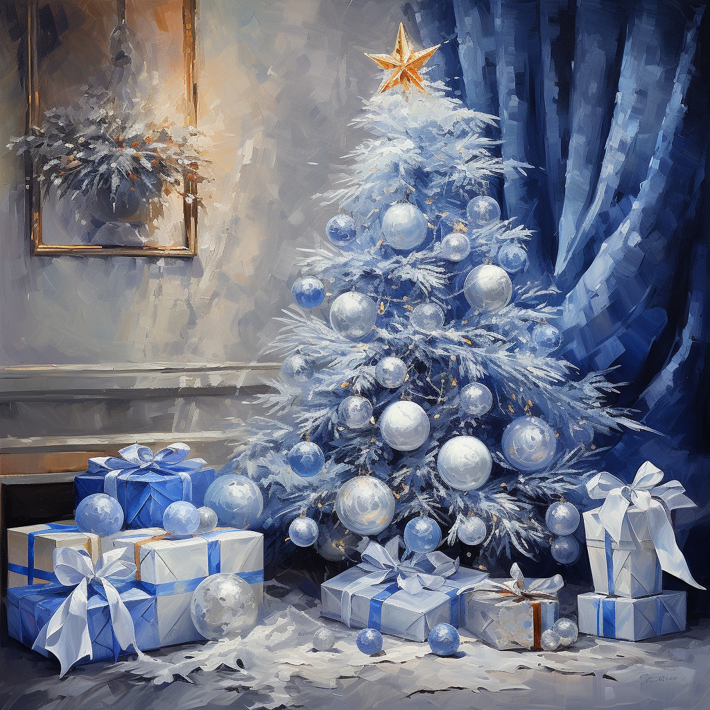 Silver and Blue Christmas Tree Diamond Art Kit