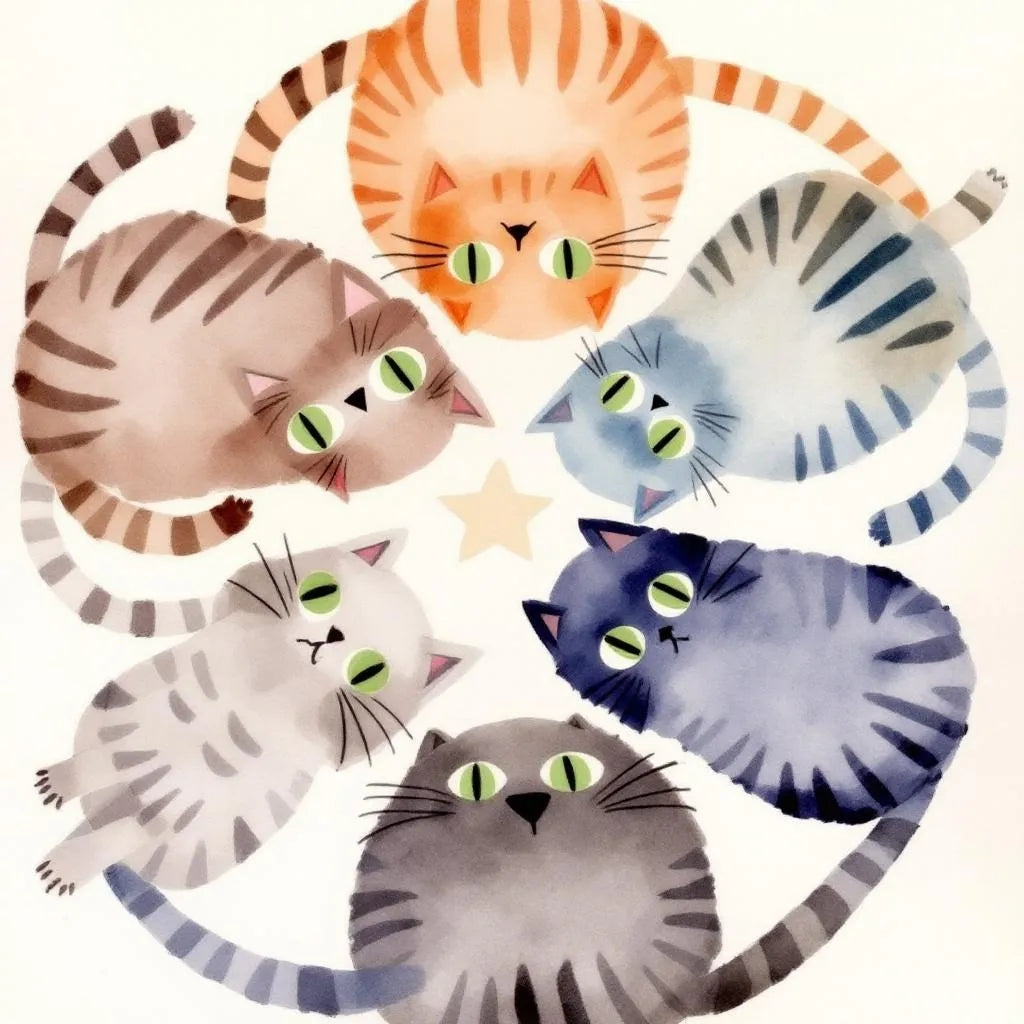 Six Watercolor Cats Diamond Art Kit