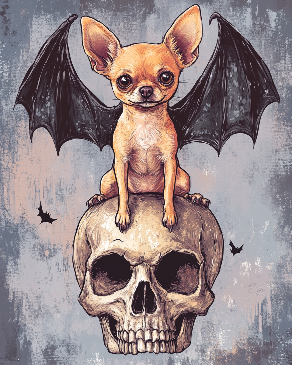 Skull and Chihuahua Bat Diamond Art Kit