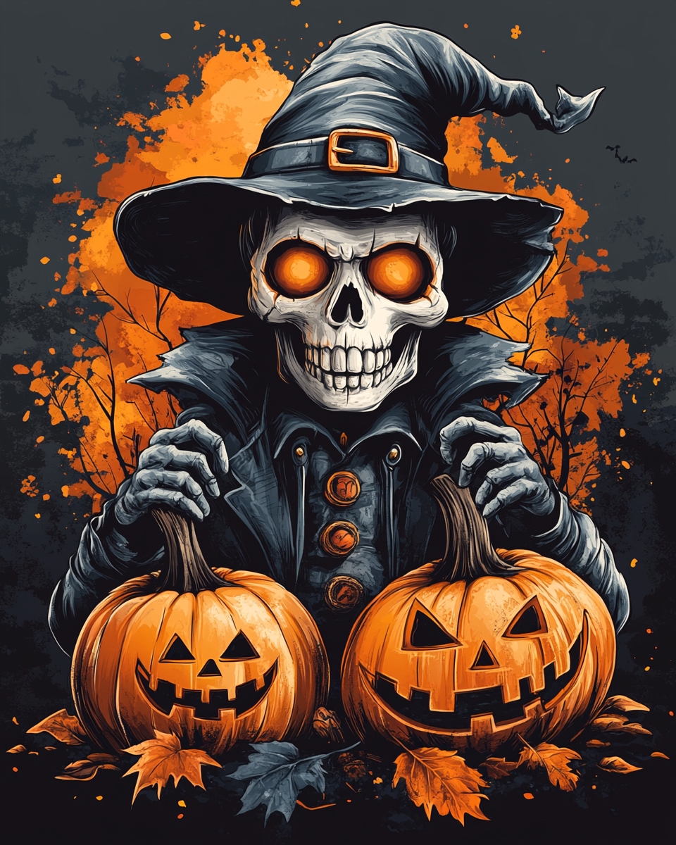 Skull Witch and Jack-o-Lantern Diamond Art Kit