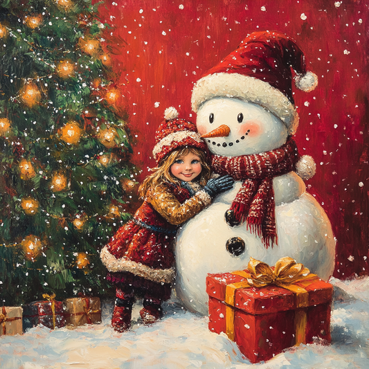 Smiling Girl and Snowman Diamond Art Kit
