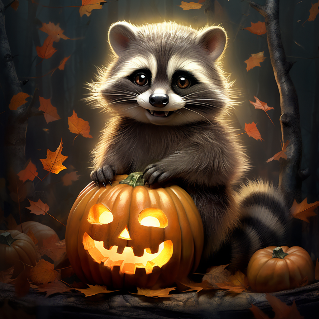 Smiling Raccoon and Jack-o-Lantern Diamond Art Kit