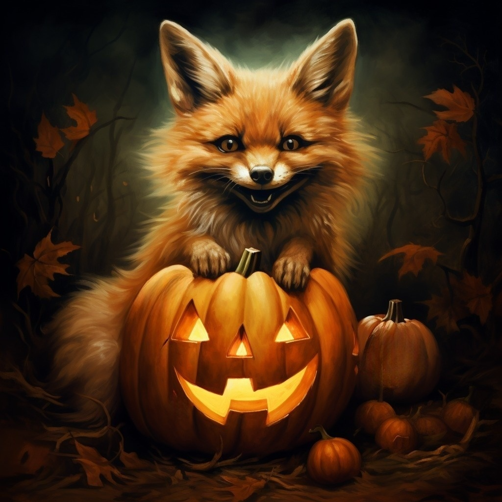 Smiling Red Fox and Pumpkin Diamond Art Kit