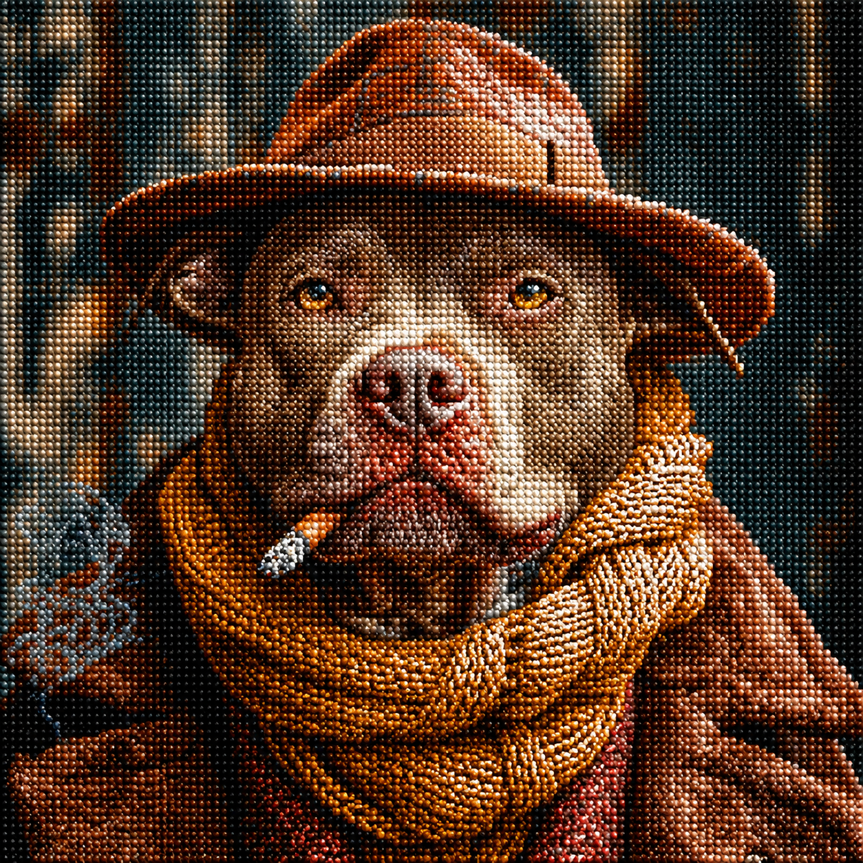 Smoking Cigar Pitbull Diamond Art Kit