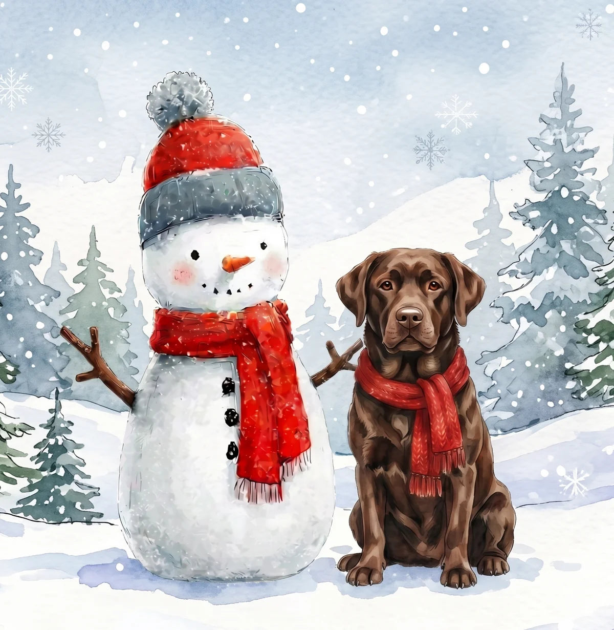 Snowman And Chocolate Labrador Retriever Diamond Art Kit