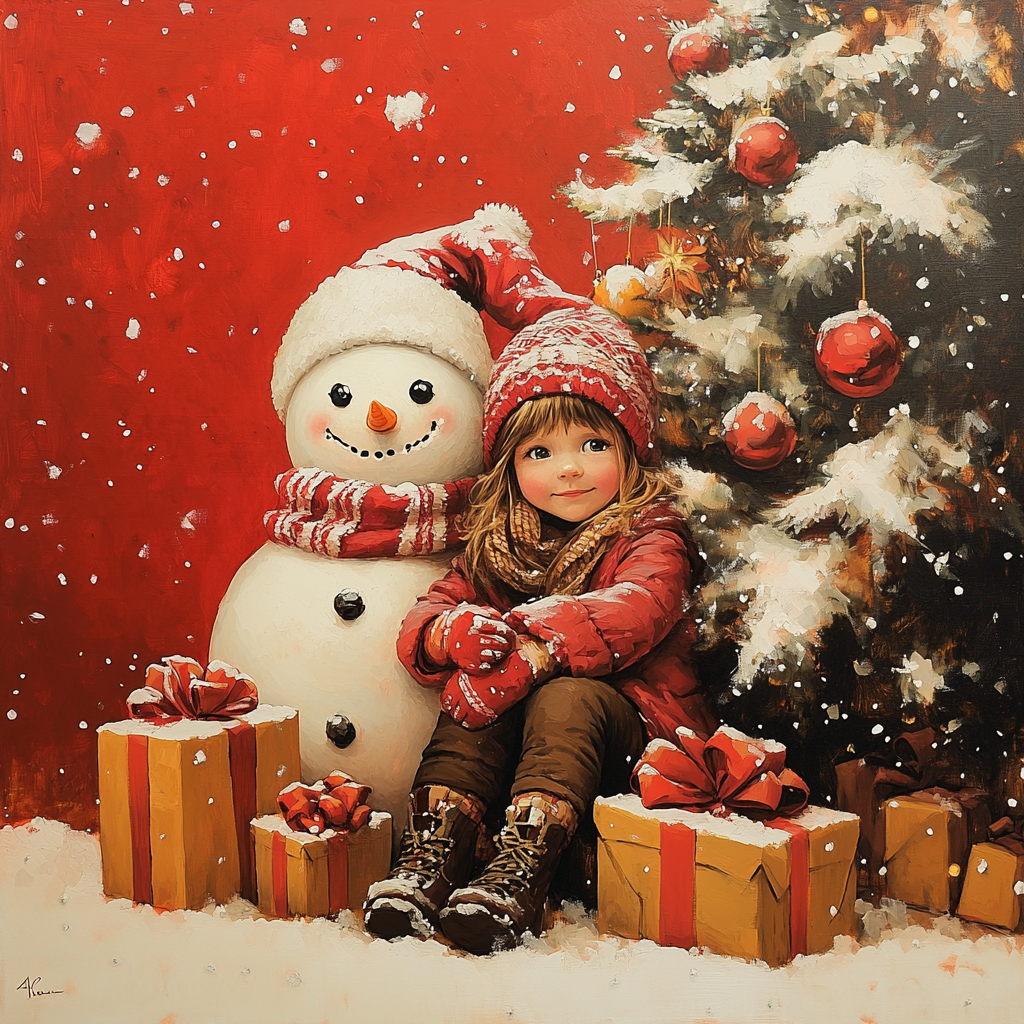 Snowman and Girl Christmas Tree Diamond Art Kit