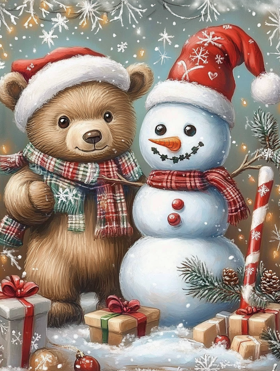 Snowman and Teddy Bear Diamond Art Kit