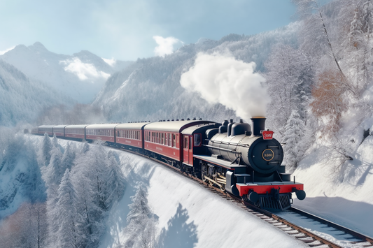 Snow Mountain Red Train Diamond Art Kit