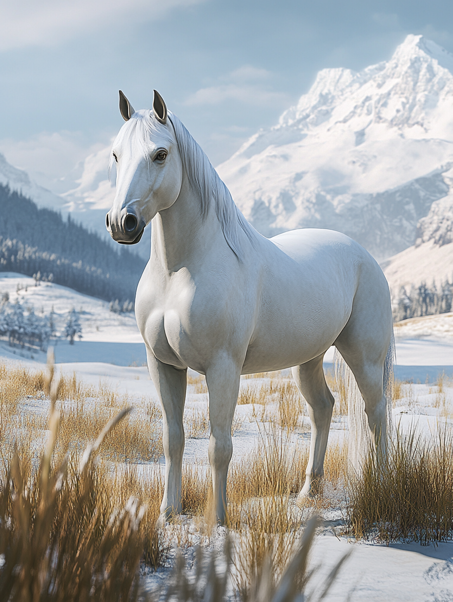 Snow Mountain Valley White Horse Diamond Art Kit