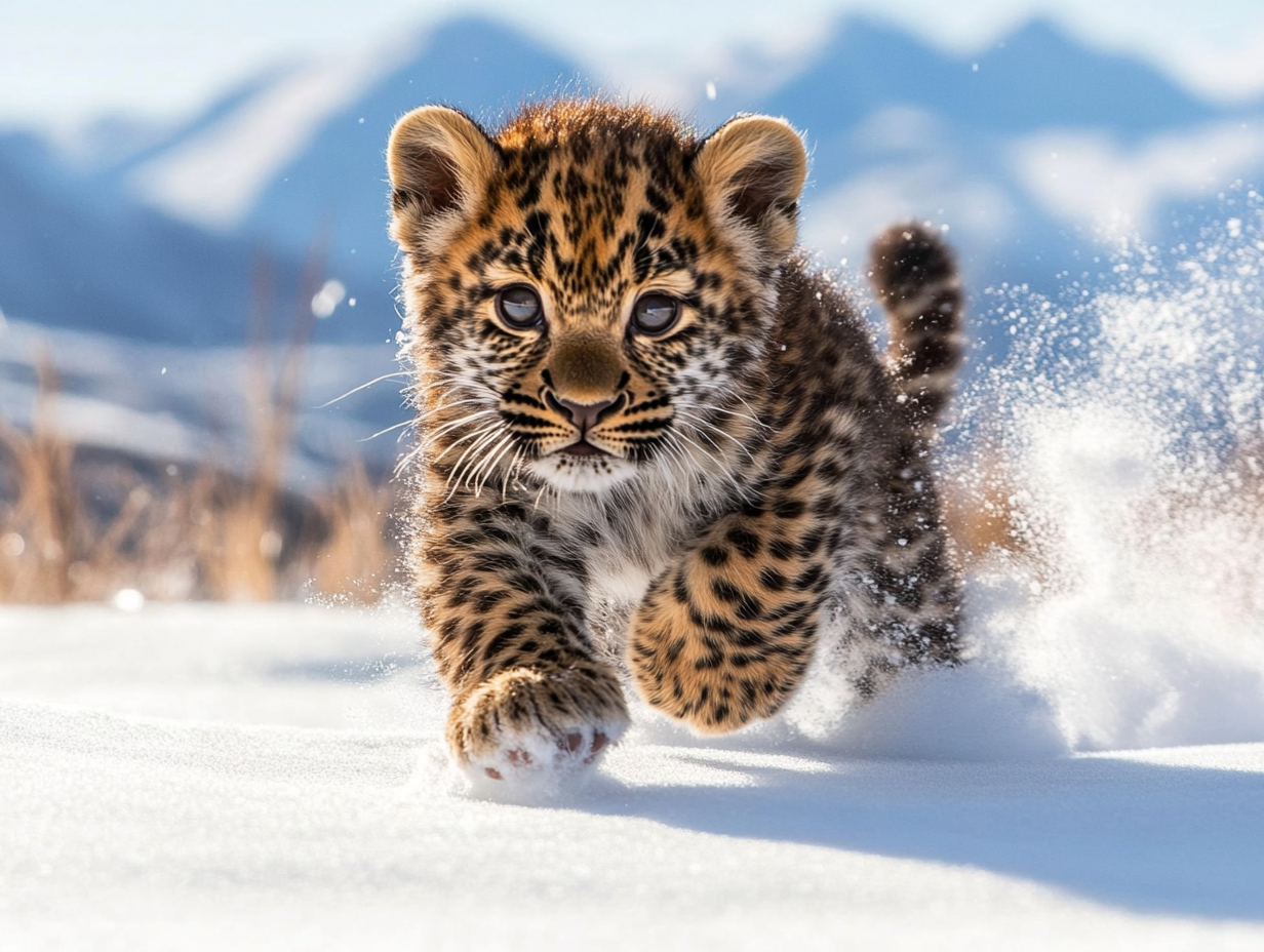 Snow Running Leopard Cub Diamond Art Kit