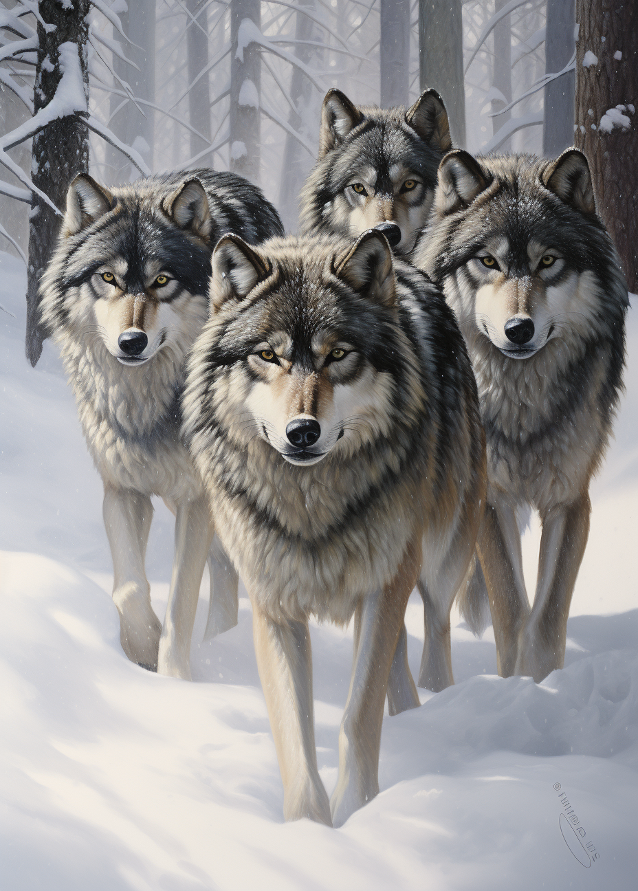 Snow Walking Wolf Pack Diamond Art Kit