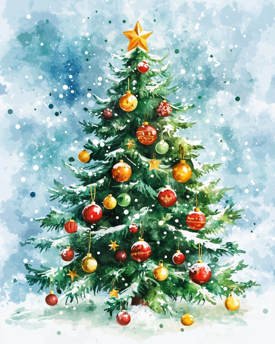 Snowy Background Christmas Tree Diamond Art Kit