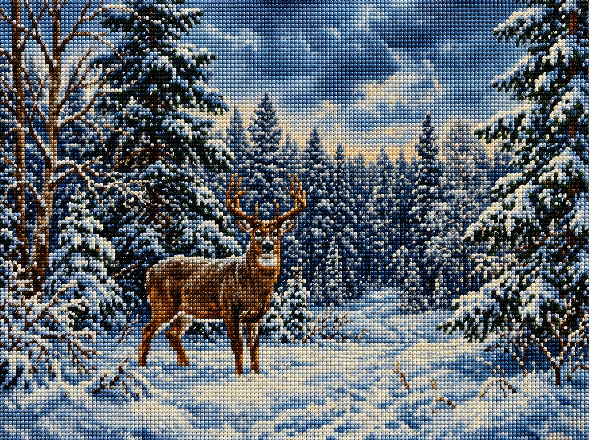 Snowy Green Tree Deer Diamond Art Kit