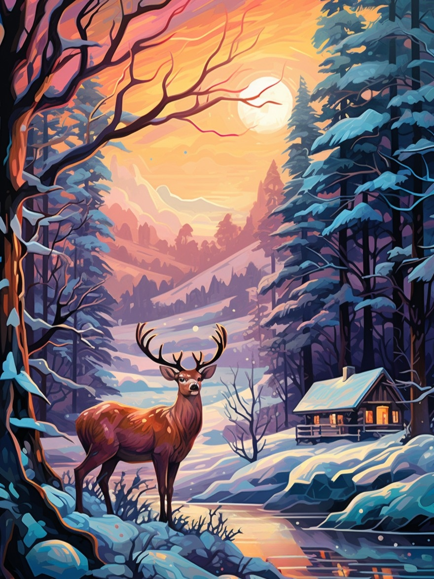 Snowy Tree Deer Diamond Art Kit