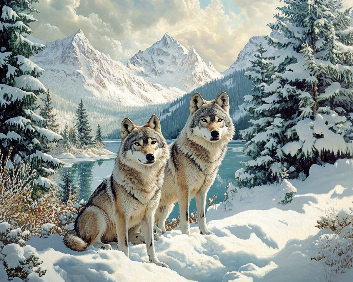 Snowy Mountain Wolves Diamond Art Kit