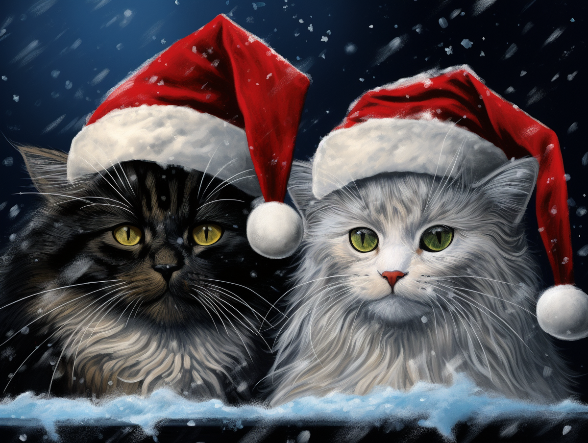 Snowy Santa Hat Cats Diamond Art Kit