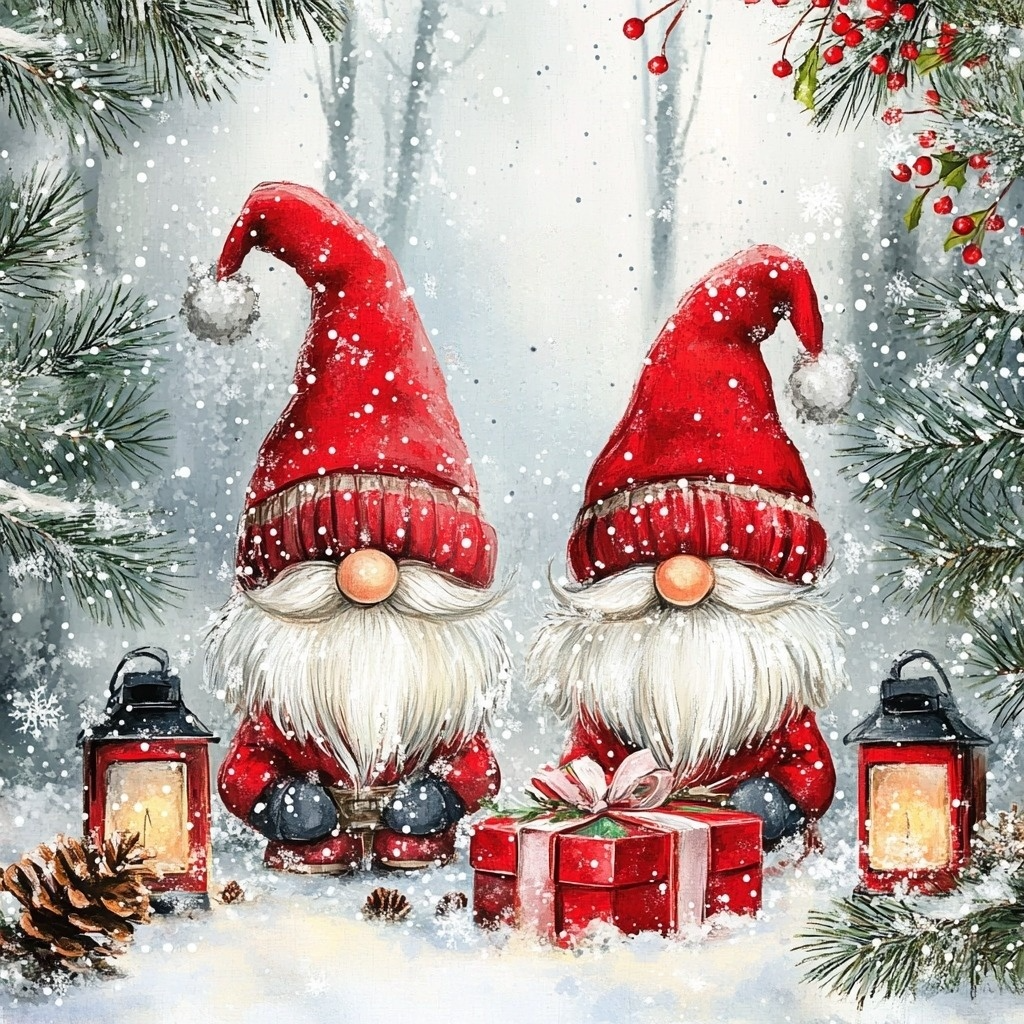 Snowy Sky Christmas Gnomes Diamond Art Kit